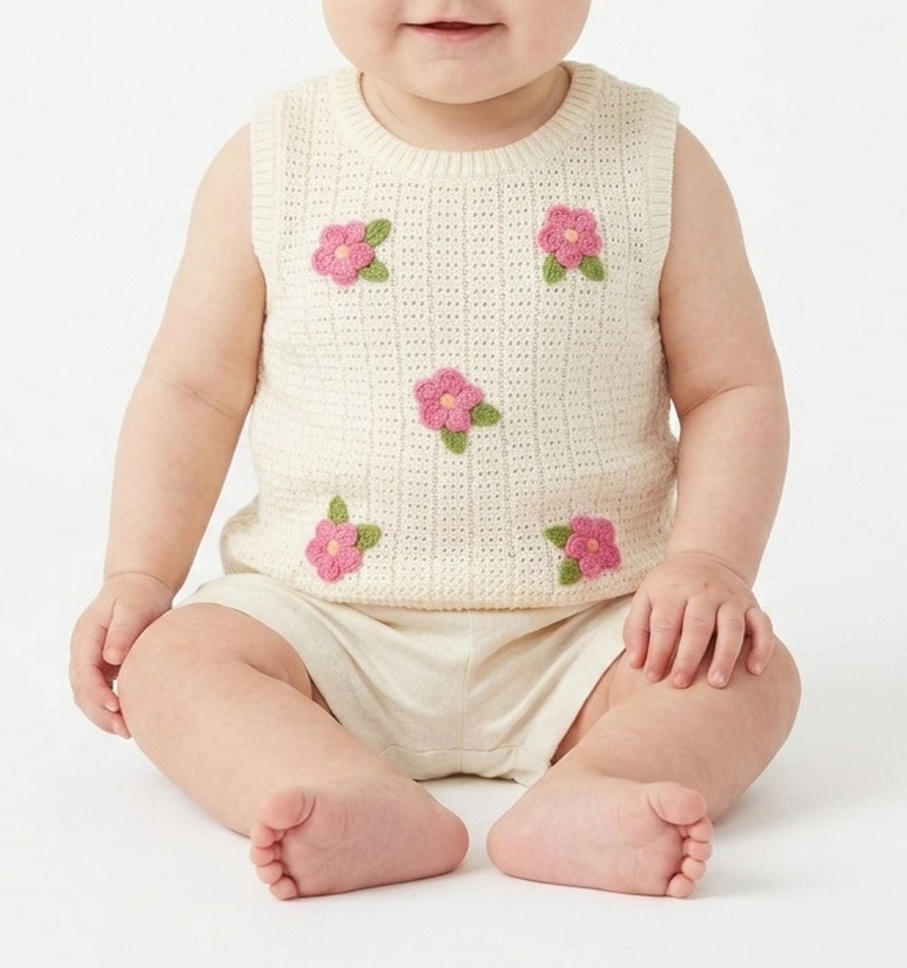 First Impressions Baby Girl Knit Vest Tank Top 6-9 Months Floral Pink Shock NWT